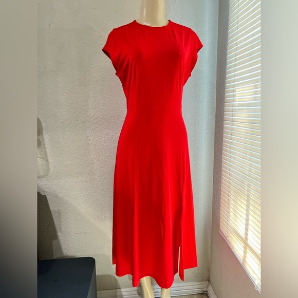 Banana Republic Red Soft Ponte Midi Dress with Slit right side leg split - Picture 9 of 15